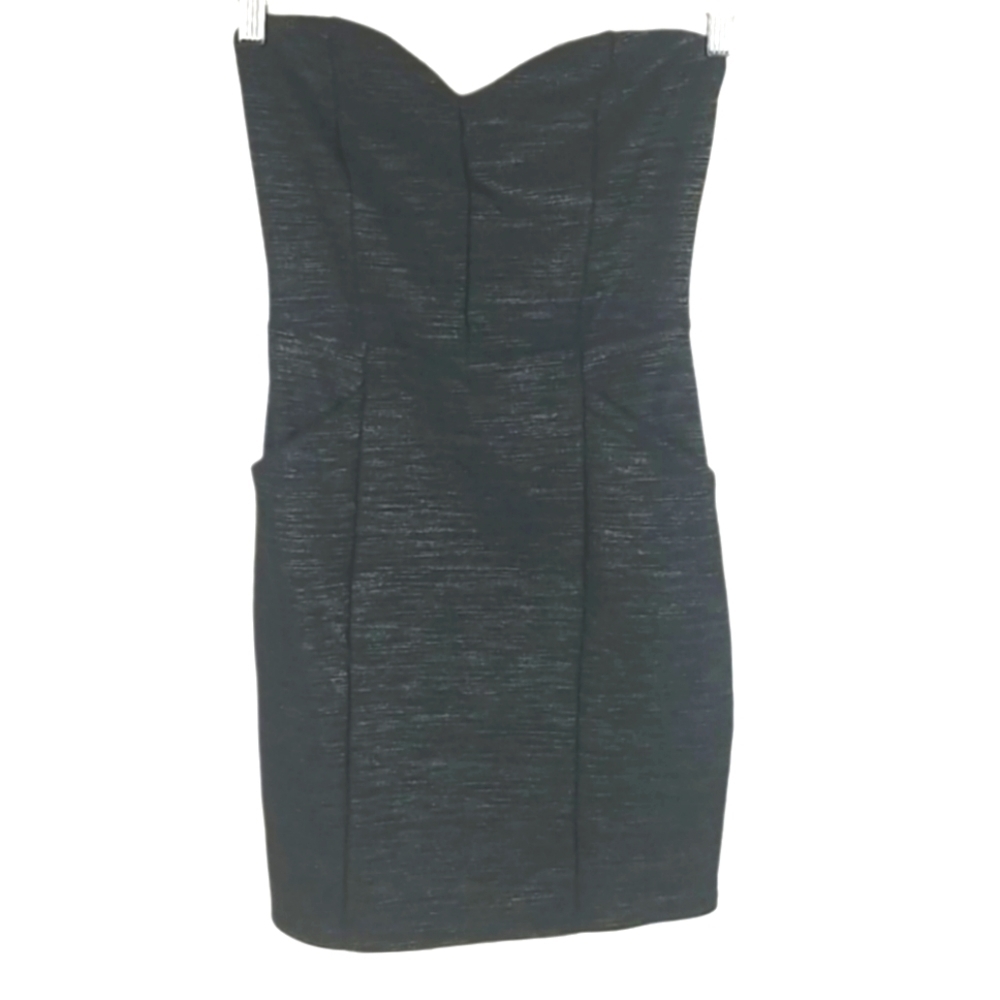 Metallic Shimmer Little Black Dress w/ Pockets, Strapless, M